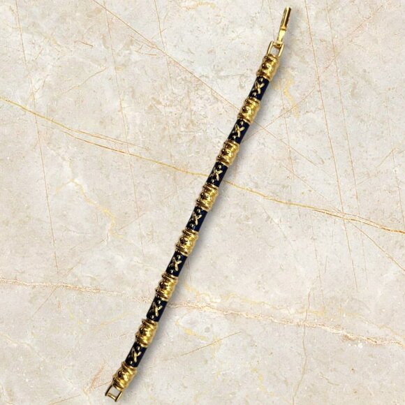VINTAGE JOAN RIVERS BLUE ENAMEL X and O GOLD TONE BRACELET 7” - Picture 3 of 7
